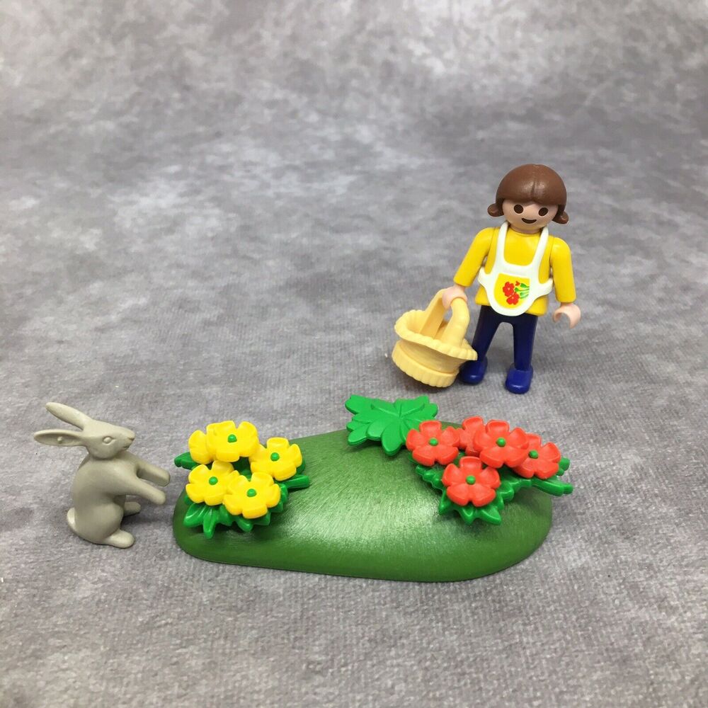 Playmobil Child w/Basket + Flowers and Rabbit